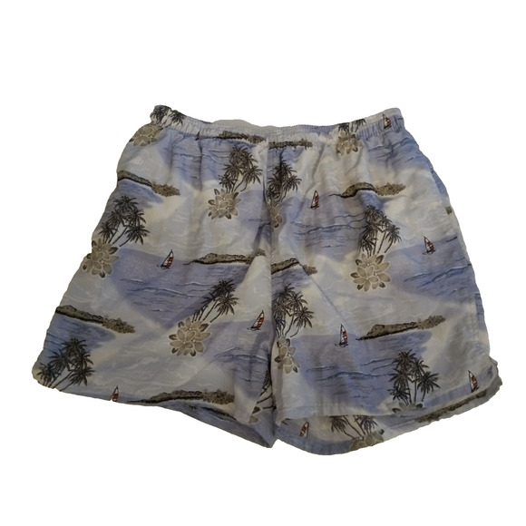 Extreme Limit Vintage Men's Swim Trunks | Sailboat Palm Tree Print | Mesh Lined - Picture 1 of 4